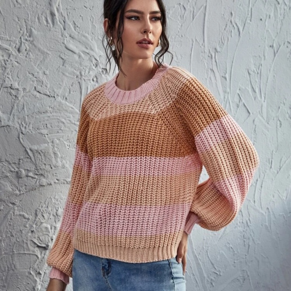 Pink Sweater NWOT brown pink striped sweater